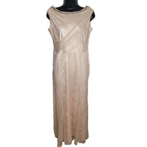 Tahari Arthur Levine Beaded Peach Lace Gown Dress Size 10